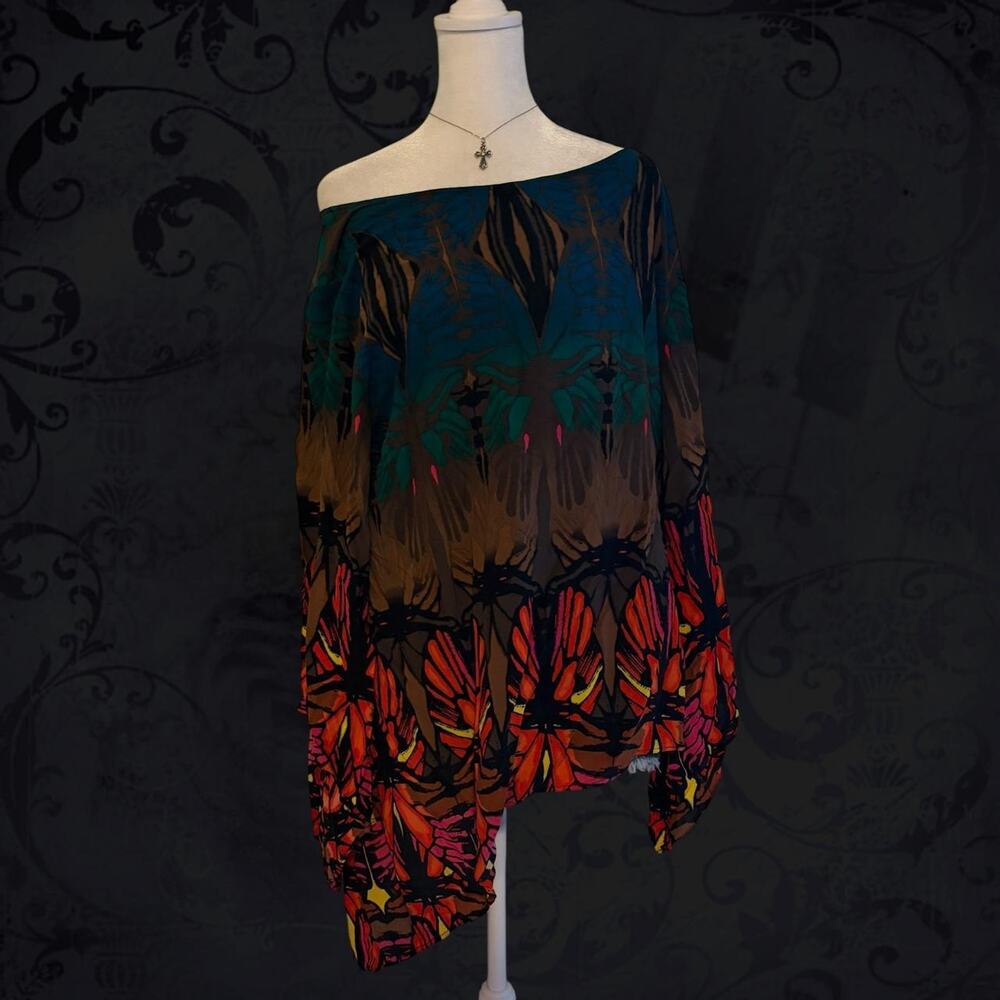 abstract butterfly wing whimsical boho Y2K vintage sheer top